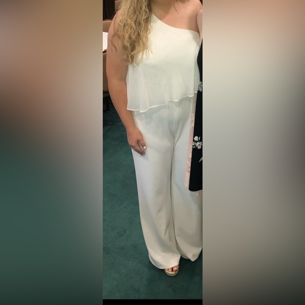 Calvin Klein One-Shoulder White Jumpsuit Size 12 - Picture 4 of 11